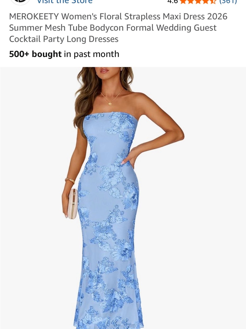 MEROKEETY Strapless Floral Embroidered Maxi Dress in Light Blue